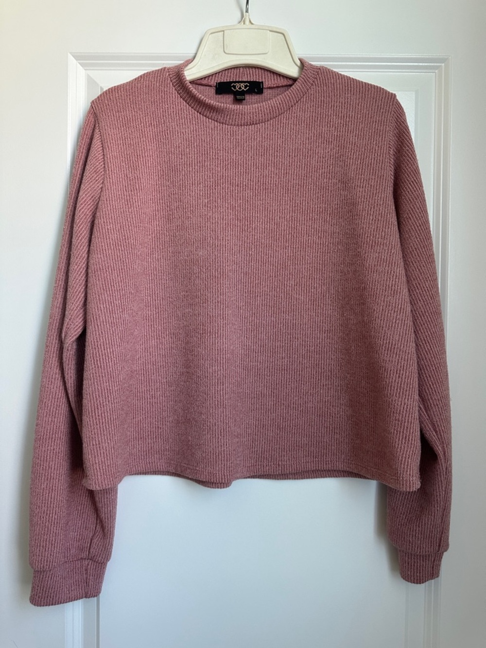 Ribbed Cropped Crewneck Sweater - Dusty Rose